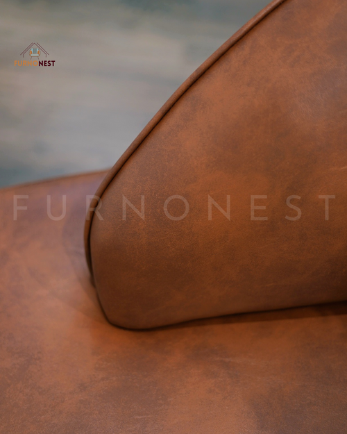 3-Seater Curved Sofa - Brown Leatherette