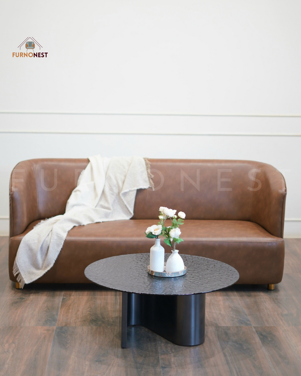 3-Seater Curved Back Sofa - Brown Leatherette