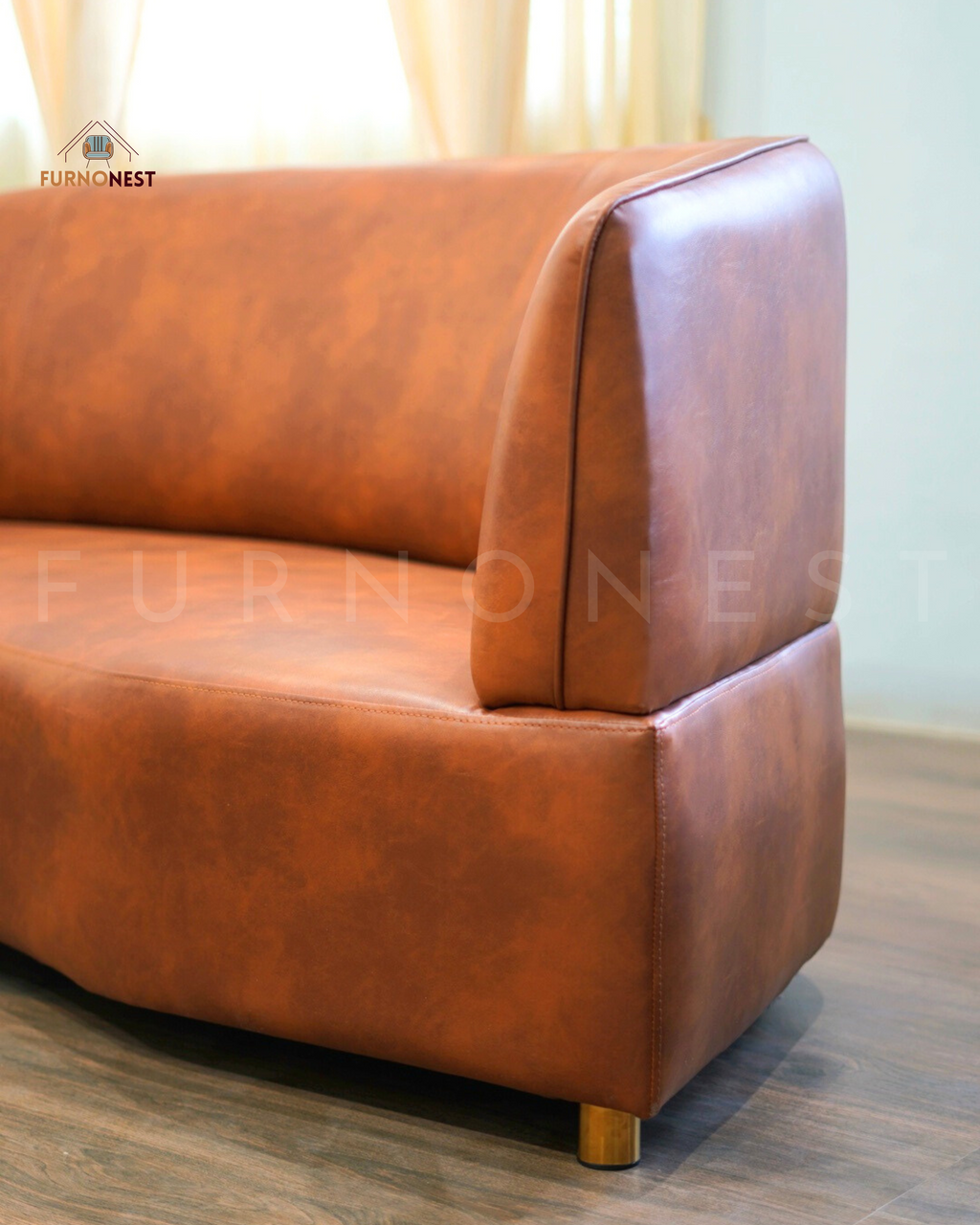 3-Seater Curved Sofa - Brown Leatherette