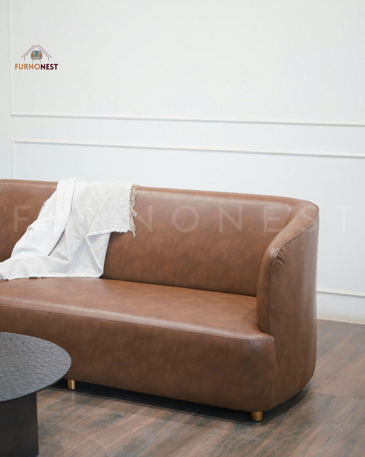 3-Seater Curved Back Sofa - Brown Leatherette