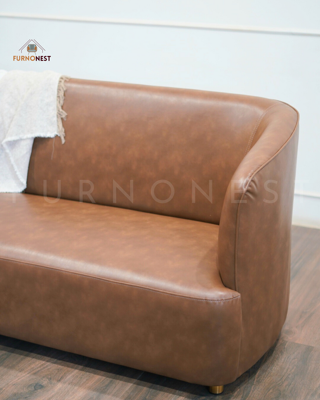 3-Seater Curved Back Sofa - Brown Leatherette