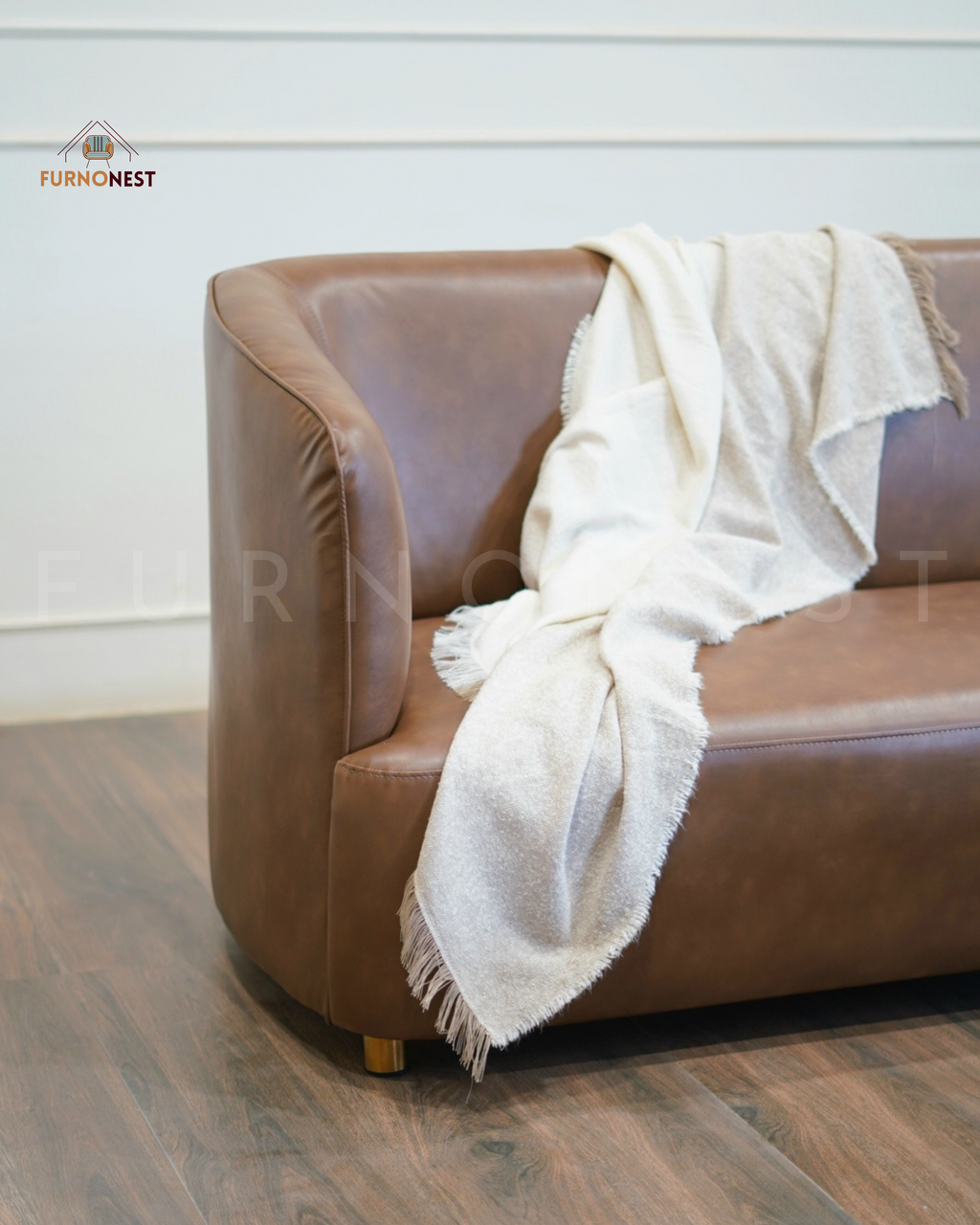 3-Seater Curved Back Sofa - Brown Leatherette