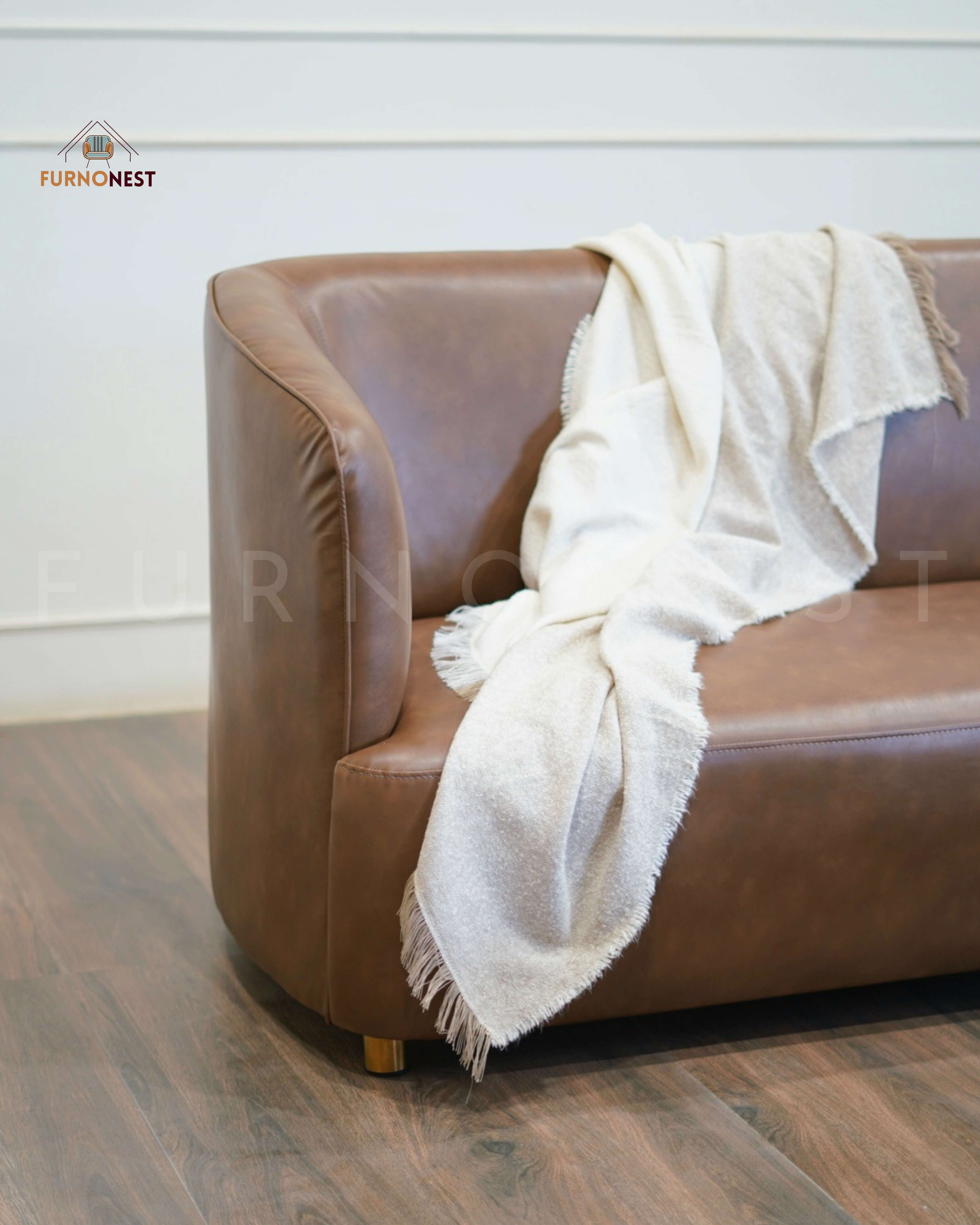 3-Seater Curved Back Sofa - Brown Leatherette