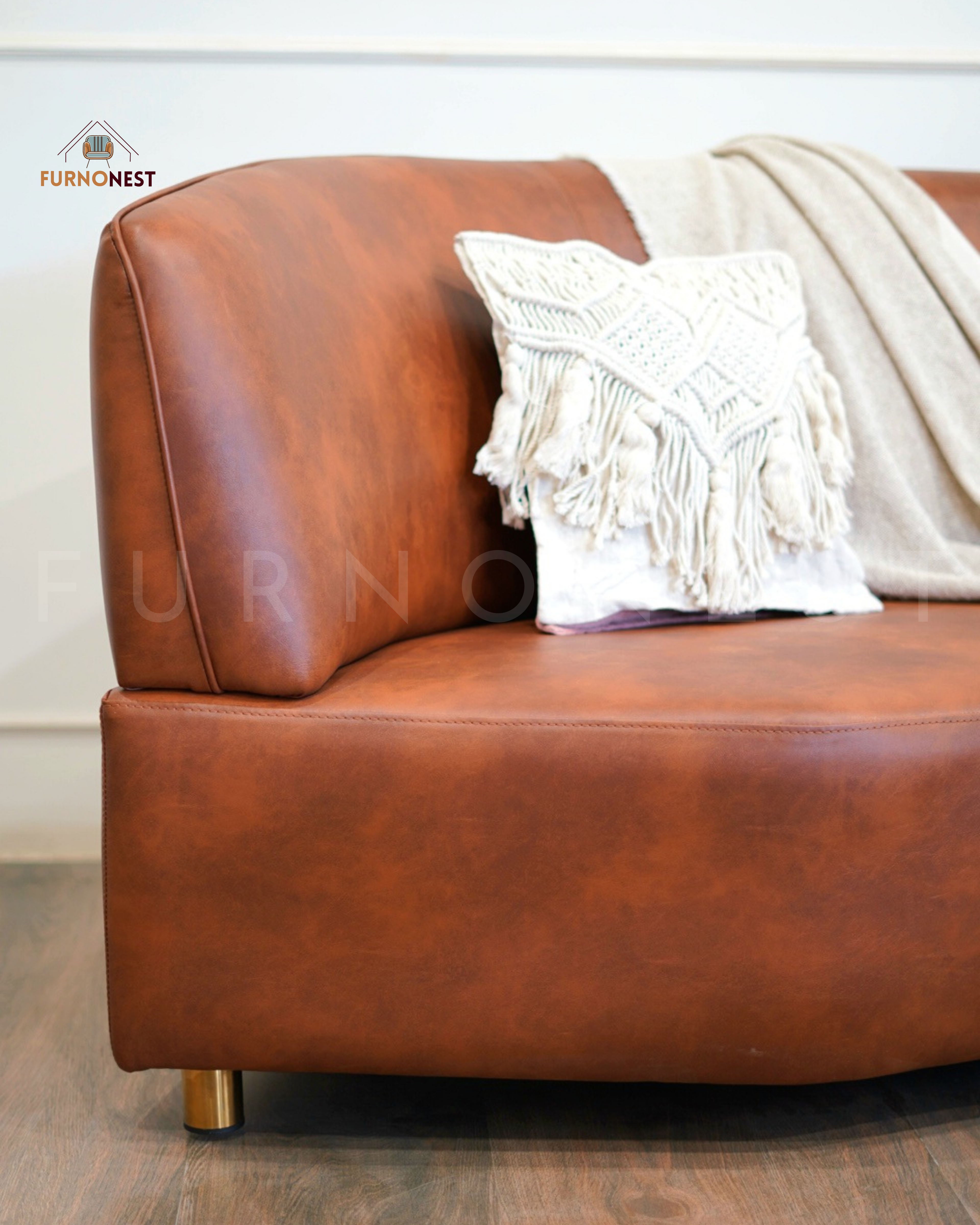 3-Seater Curved Sofa - Brown Leatherette