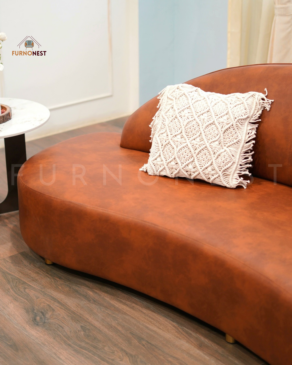 3-Seater Curved Sofa - Brown Leatherette