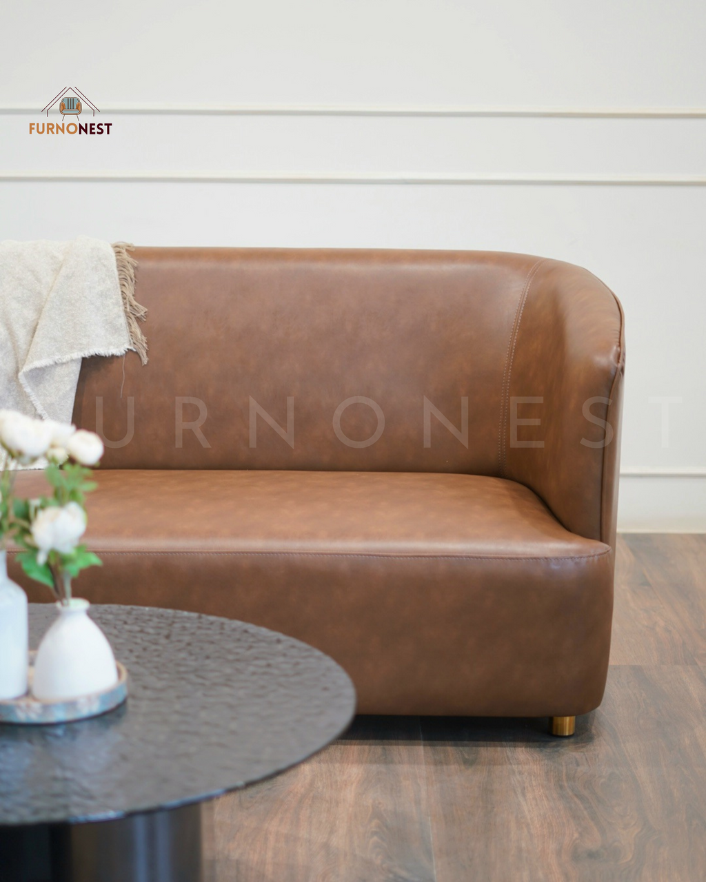 3-Seater Curved Back Sofa - Brown Leatherette