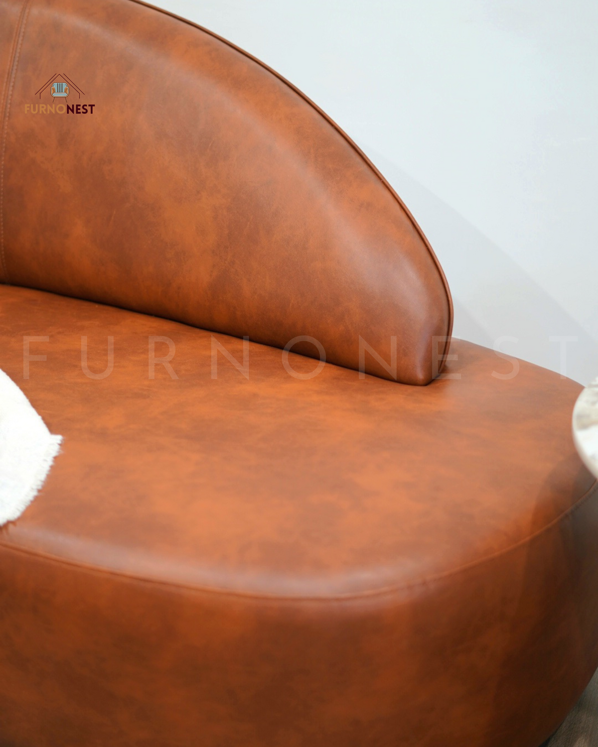 3-Seater Curved Sofa - Brown Leatherette