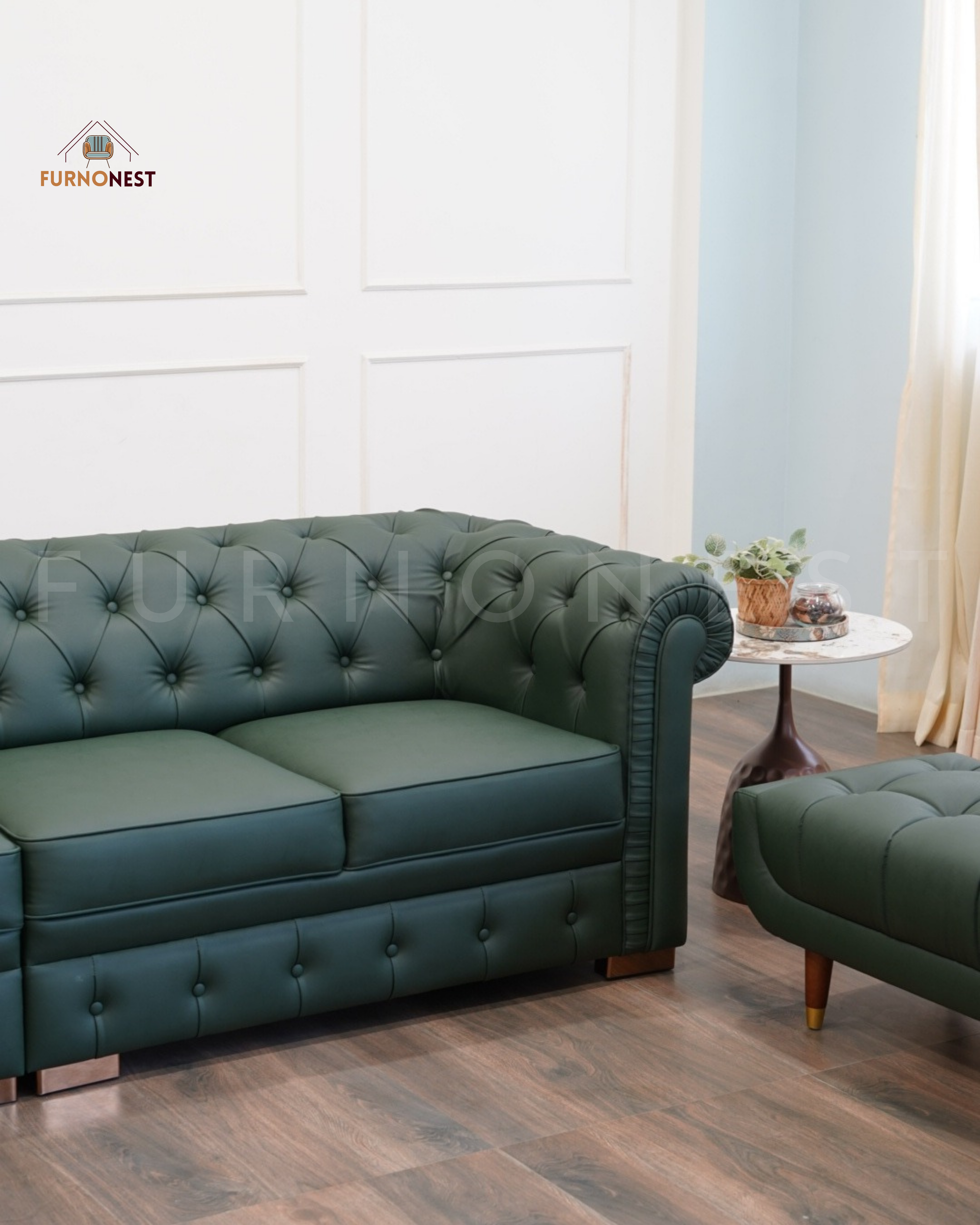 Corner Chesterfield Leatherette Sofa - 7 Seater  L-Shaped with Bench